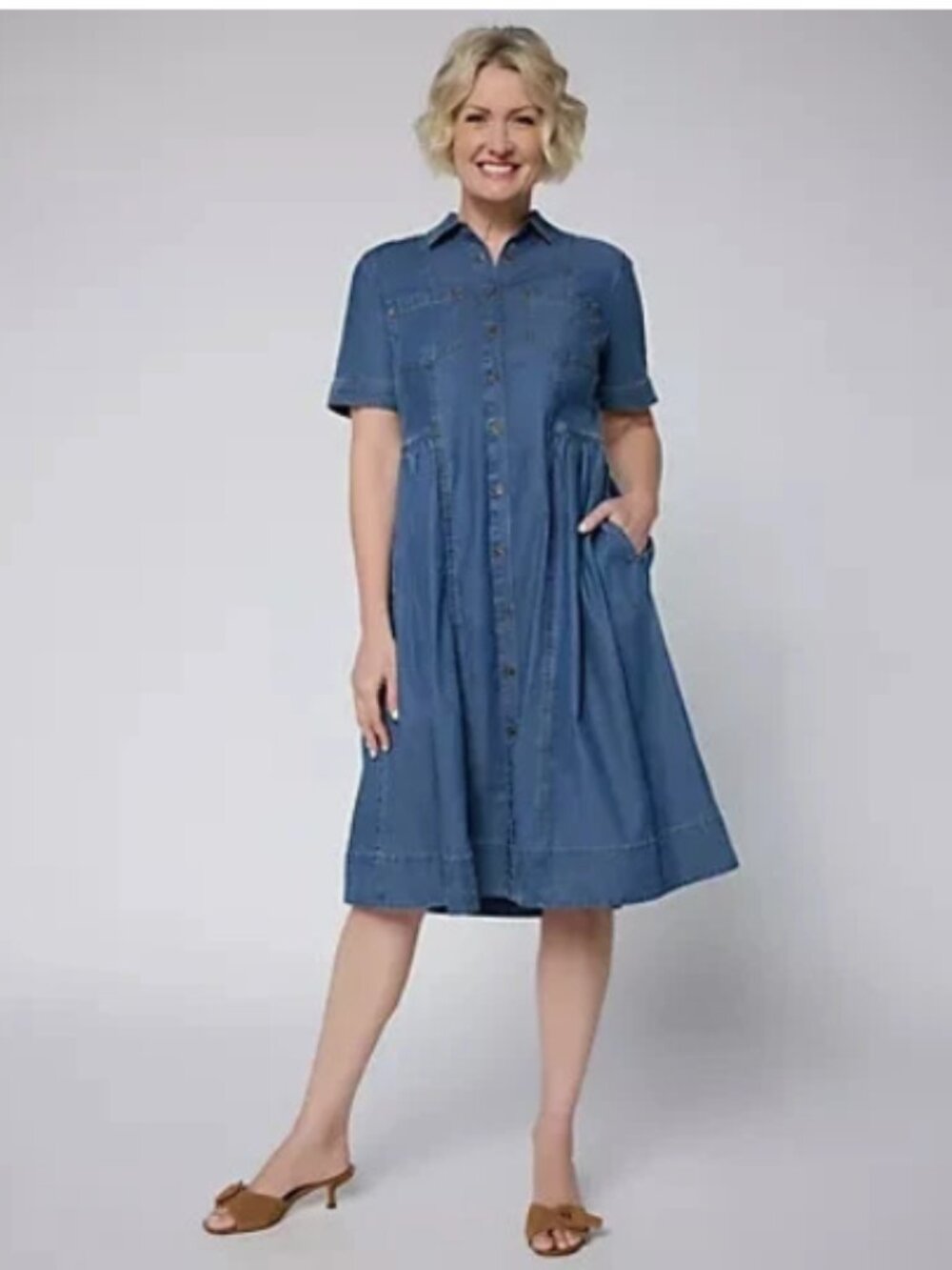 Joan Rivers Patch Pocket Midi Lngth Denim Dress-True Indigo-Petite Small-A733175